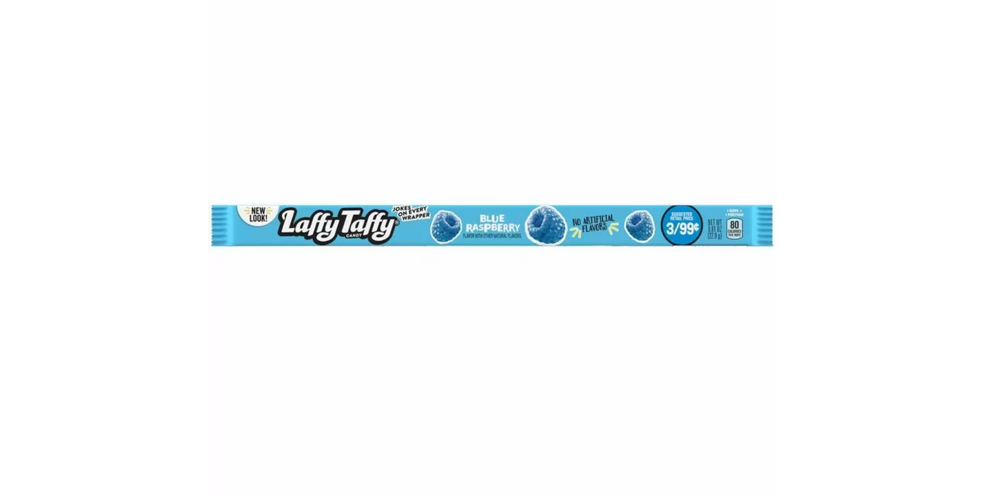 Laffy taffy blue raspberry rope. Raspberry flavour stretchy candy