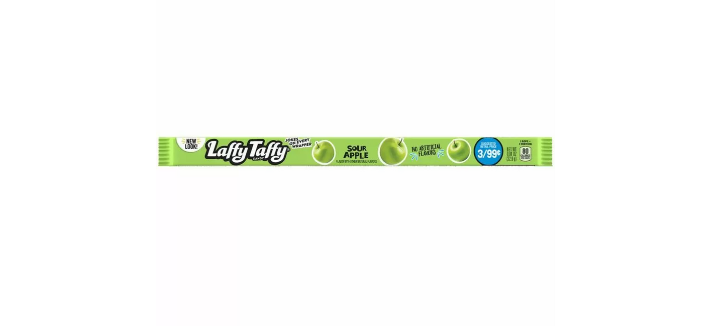 Laffy taffy sour apple rope. Sour apple flavour stretchy chewy candy