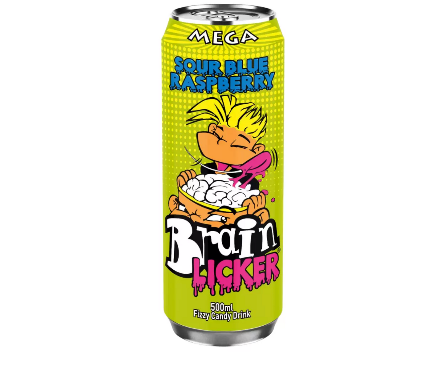 Brain Licker Sour Blue Raspberry Fizzy Candy Drink Can 500ml